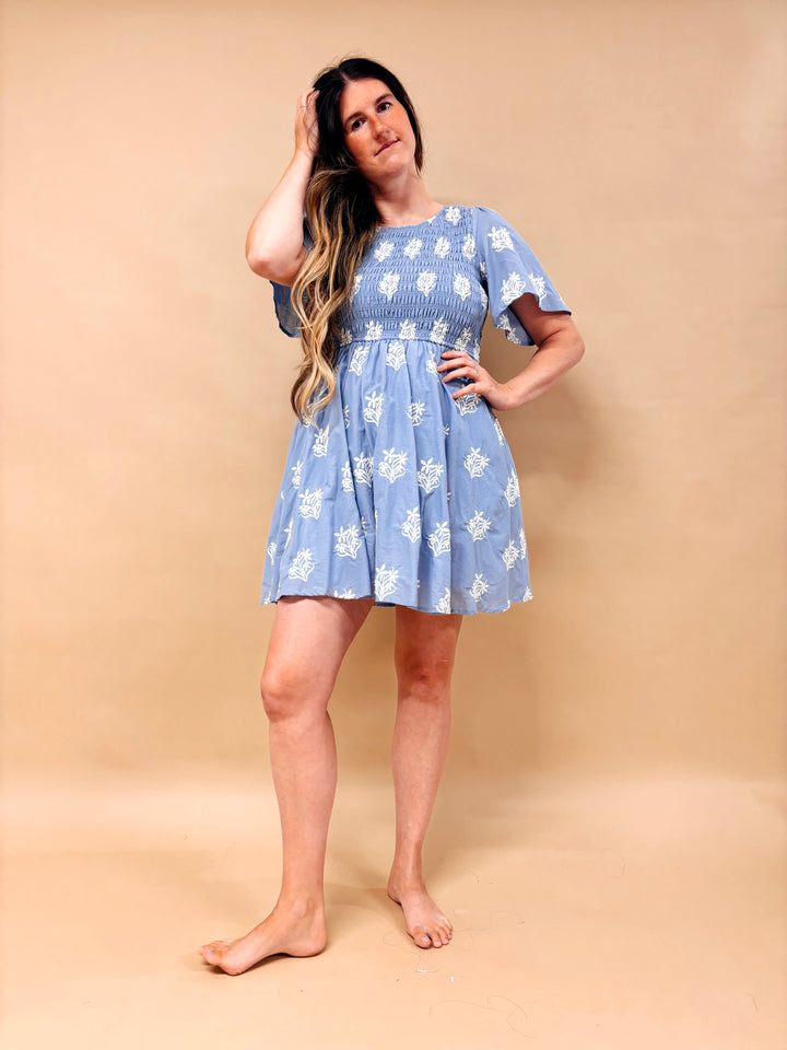 Savannah Smocked Embroidered Mini Dress