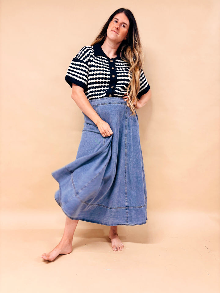 Raven Flare Denim Skirt