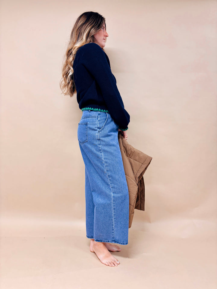 Brie Puff Sleeve Contrast Stitch Sweater