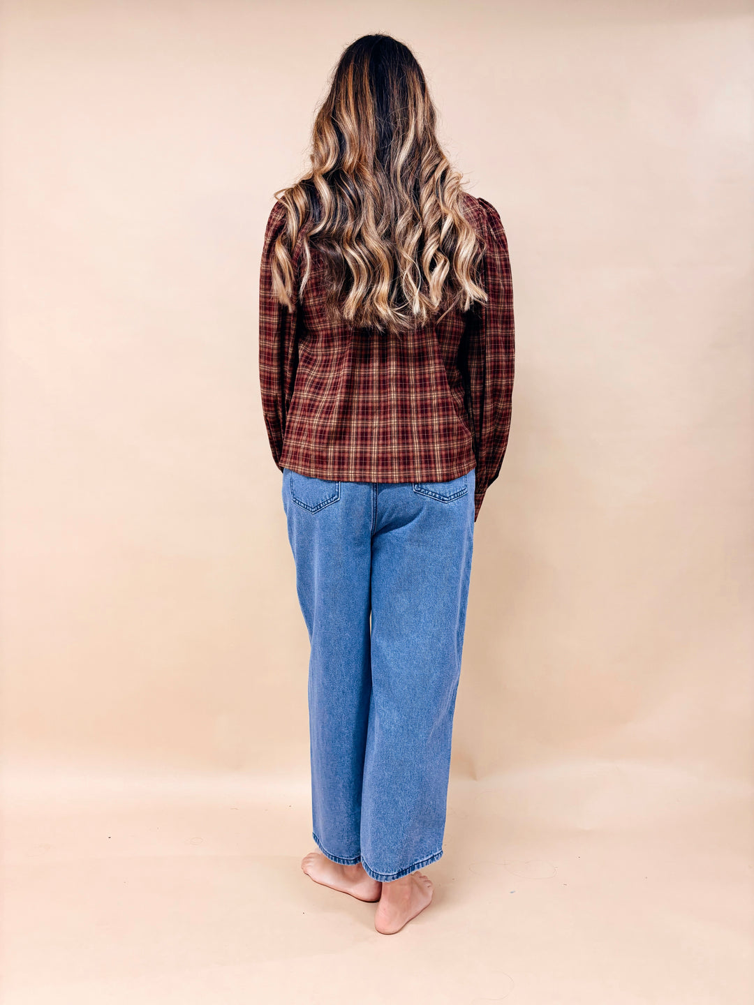 Claire Lace Trim Plaid Button Down Top