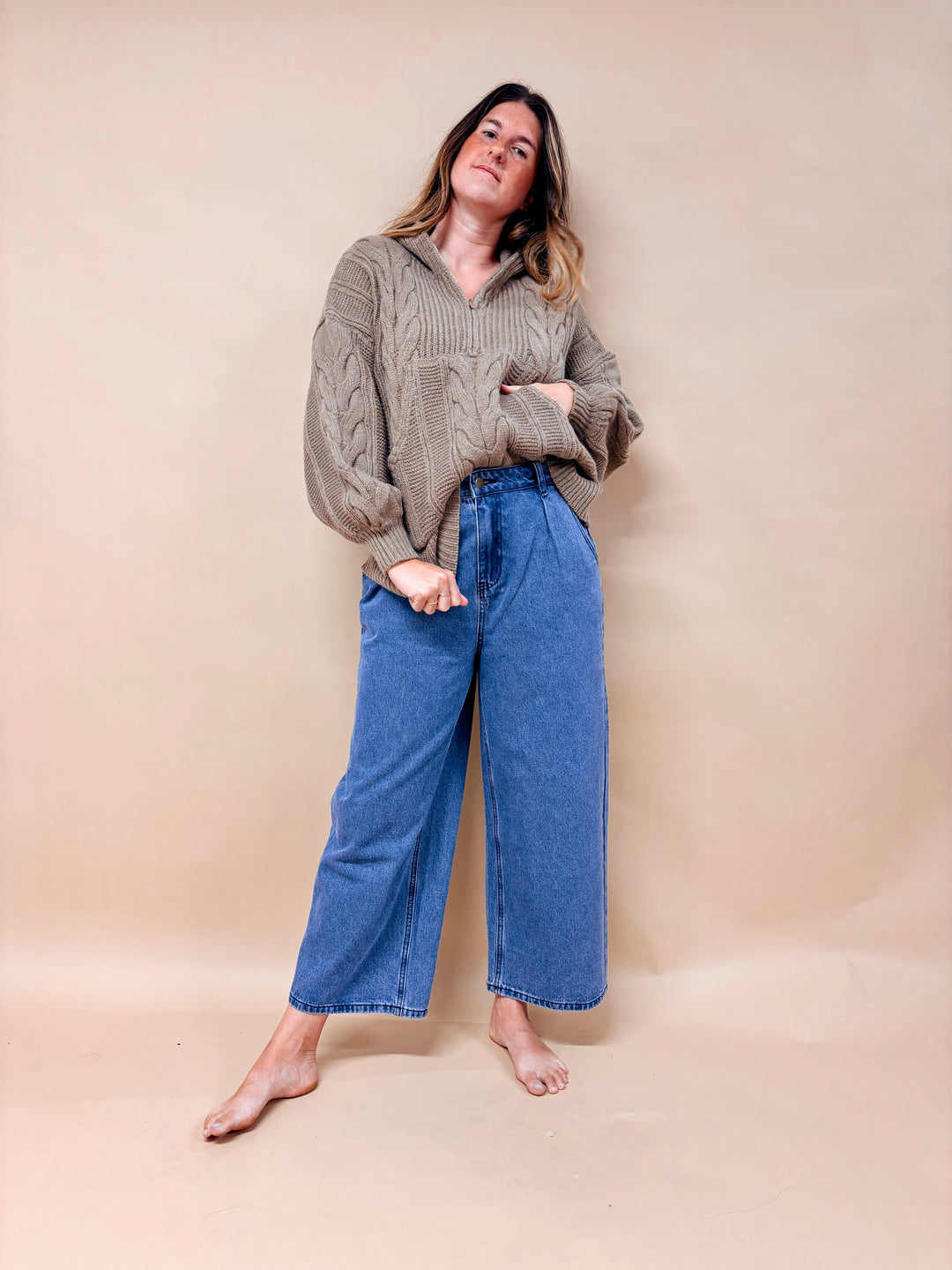 Emily Chunky Cable Knit Half Zip Sweater