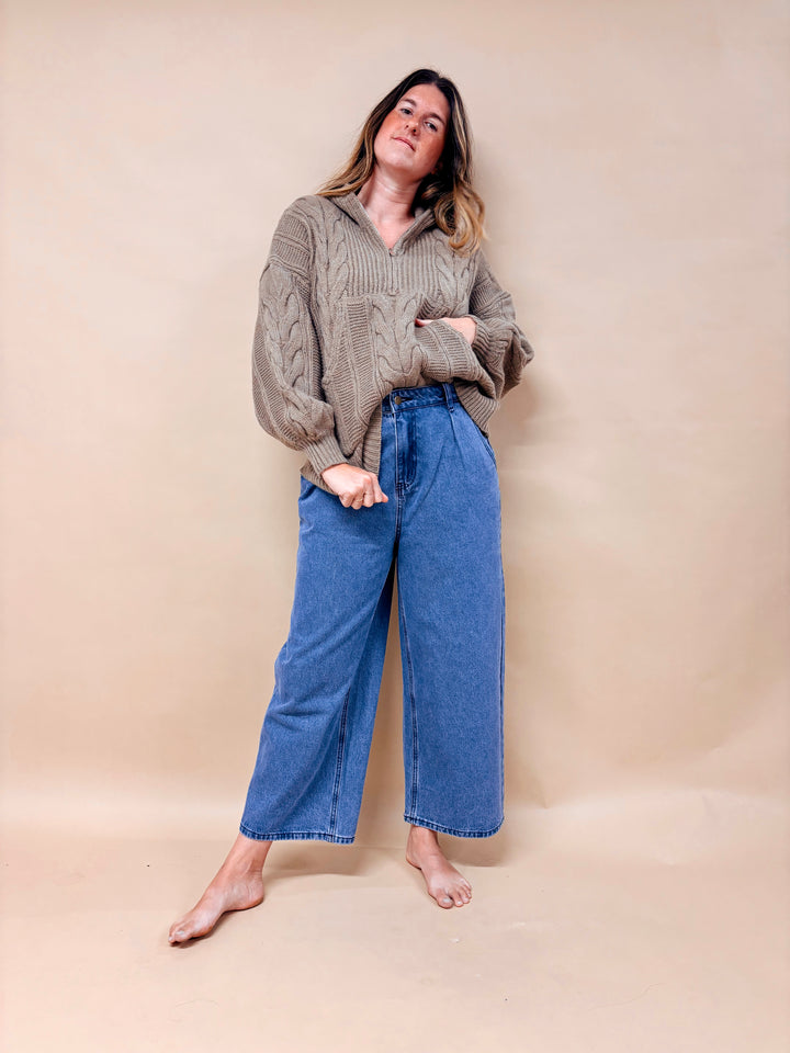 Emily Chunky Cable Knit Half Zip Sweater