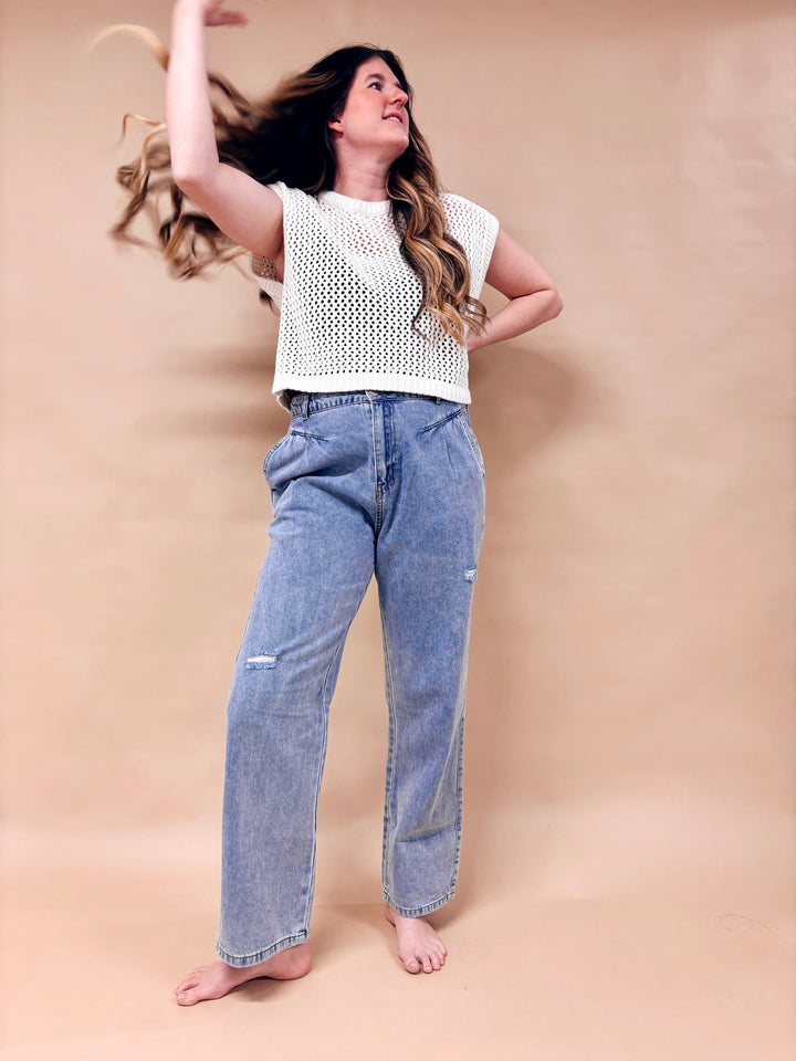 Tori Open Stitch Drop Shoulder Top