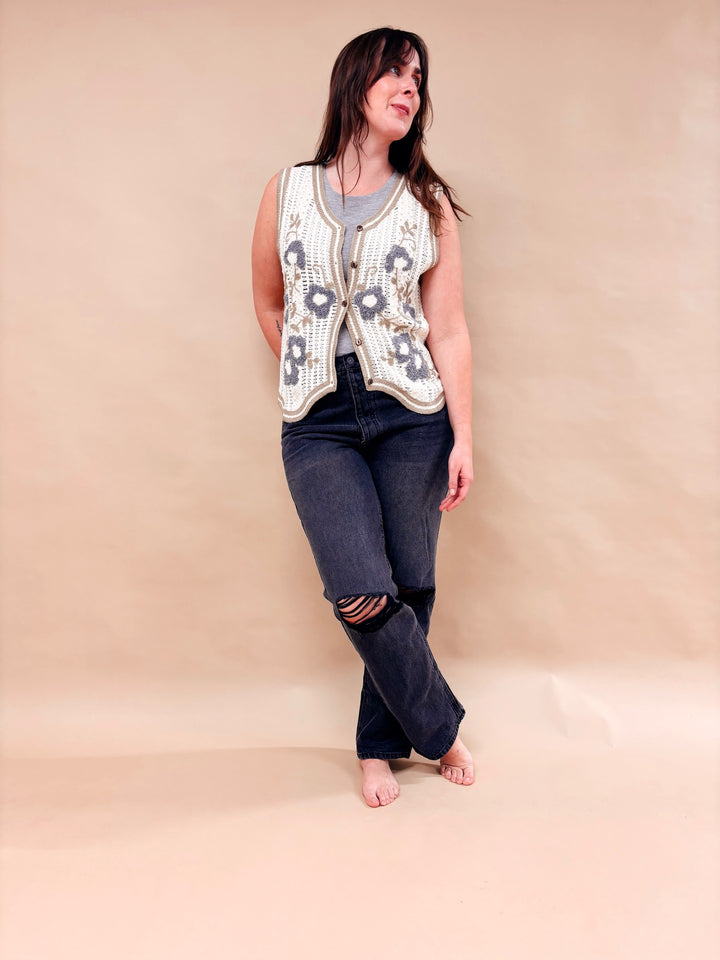 Ali Floral Embroidered Crotchet Vest