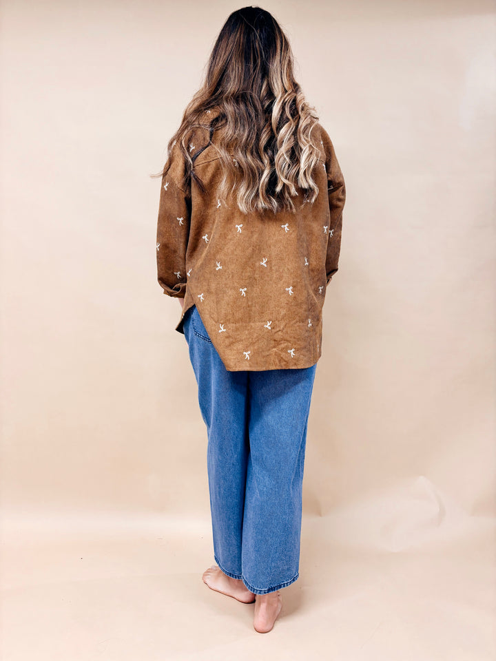 Lexi Bow Embroidered Corduroy Button Down Shirt