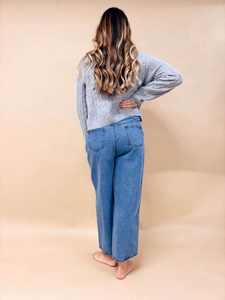 Ella Cable Knit Collared V-Neck Sweater