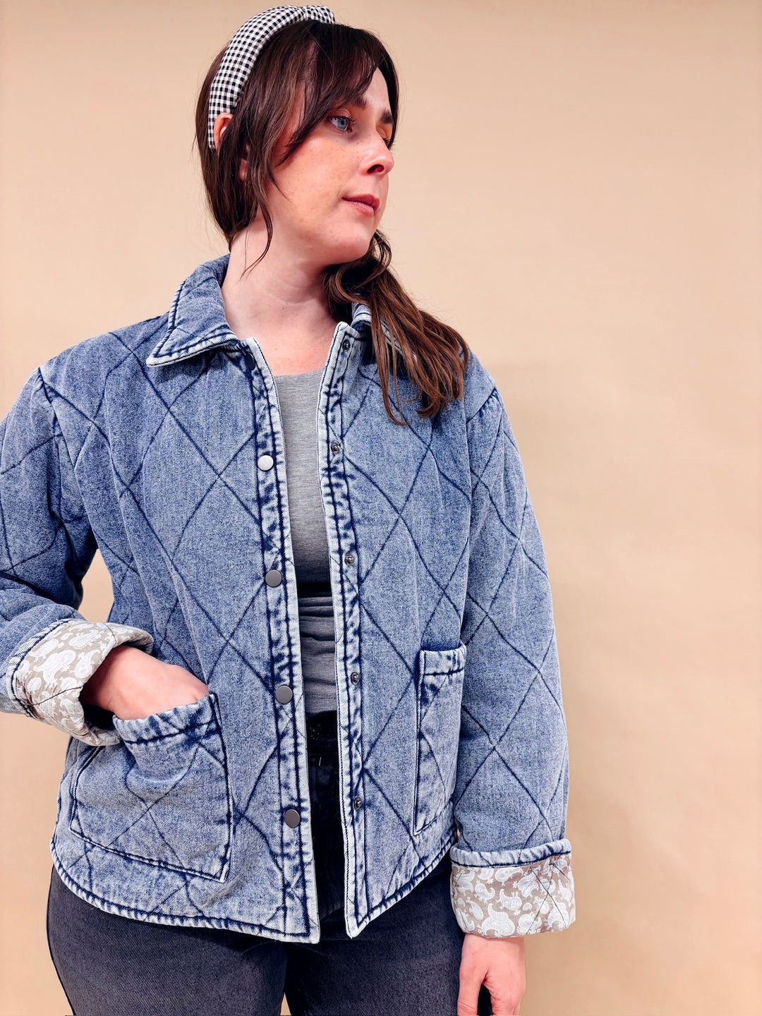 Cora Contrast Paisley Lined Quilted Denim Jacket