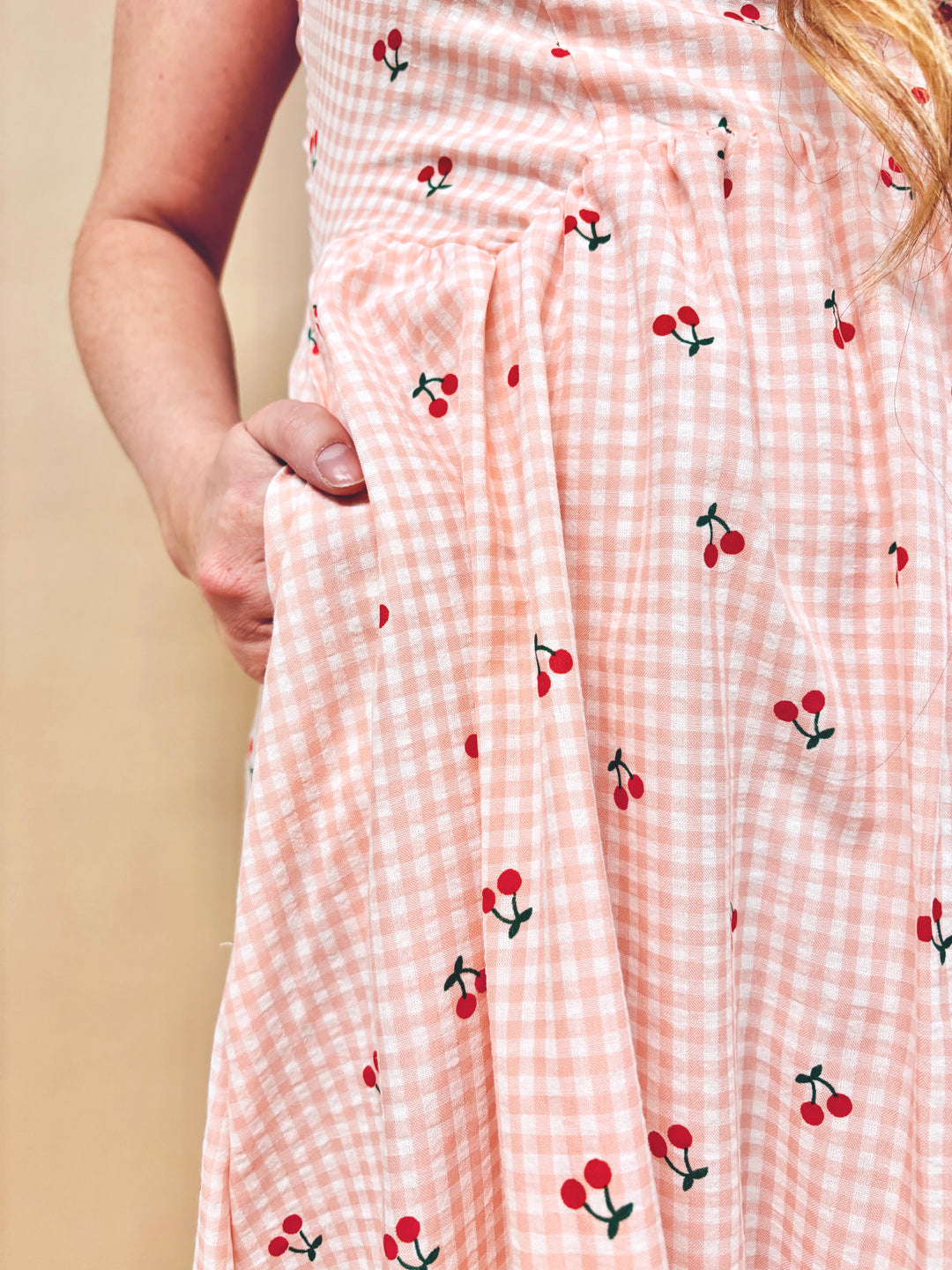Cherry Gingham Midi Dress