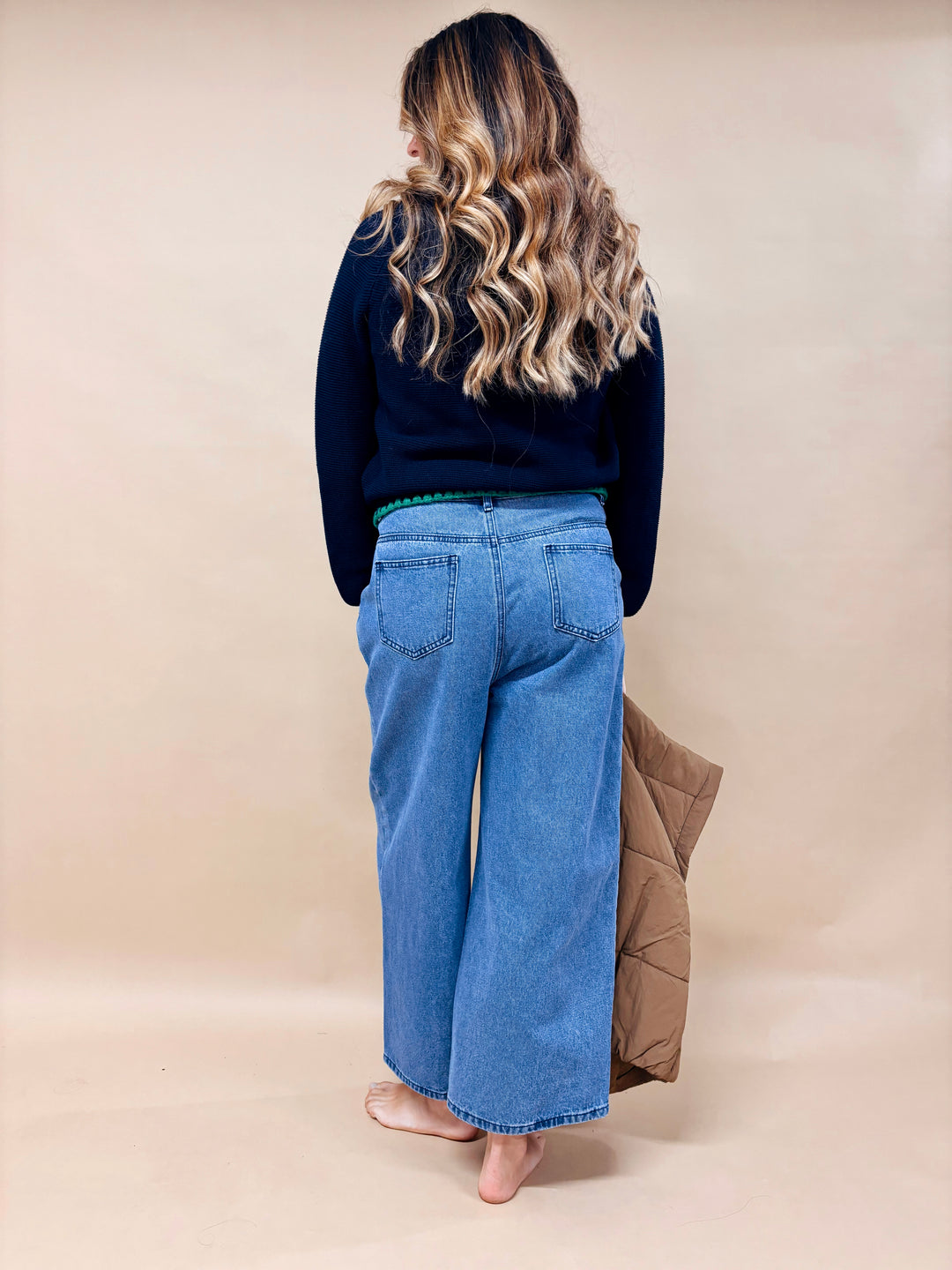 Brie Puff Sleeve Contrast Stitch Sweater