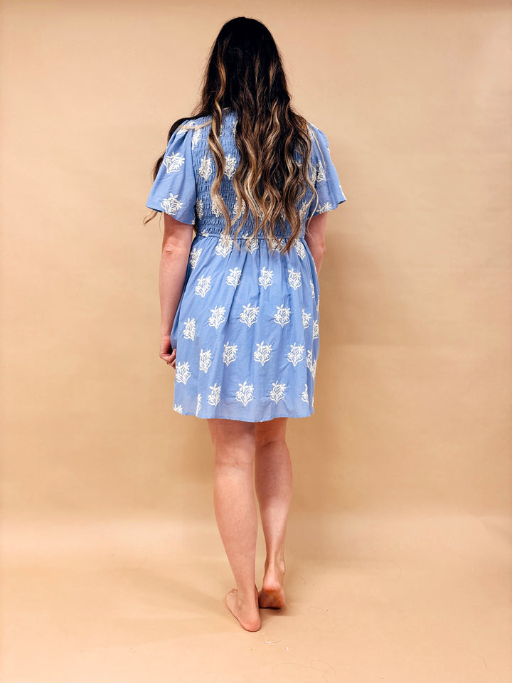 Savannah Smocked Embroidered Mini Dress