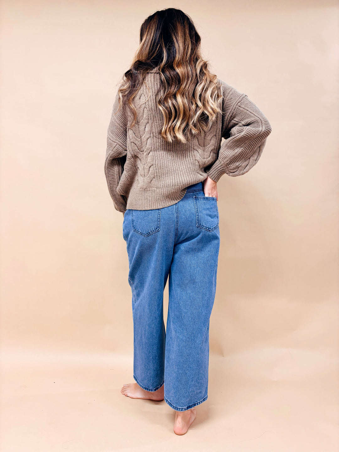 Emily Chunky Cable Knit Half Zip Sweater