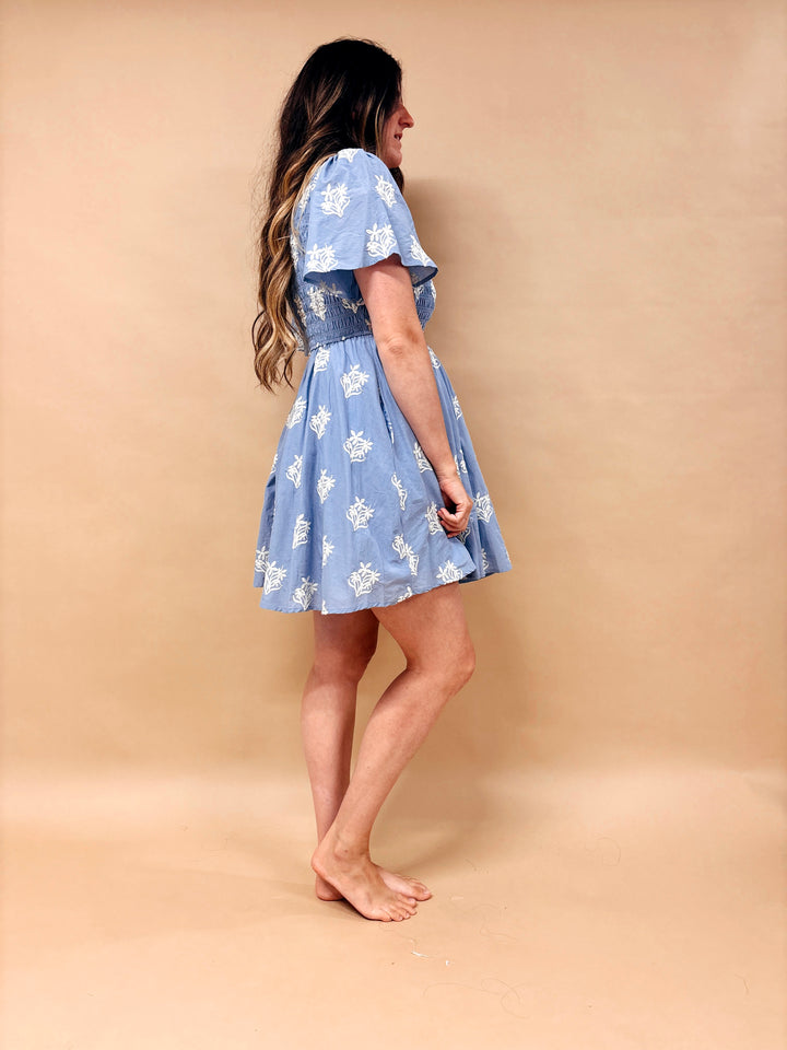 Savannah Smocked Embroidered Mini Dress