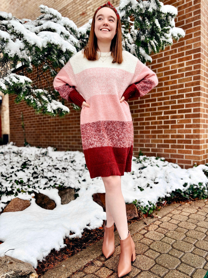 Felica Wool Blend Color Block Sweater Dress