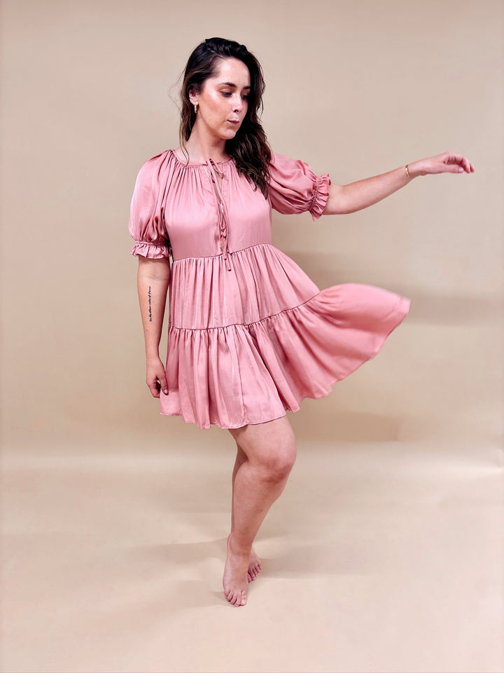 Serenity Satin Puff Sleeve Mini Dress