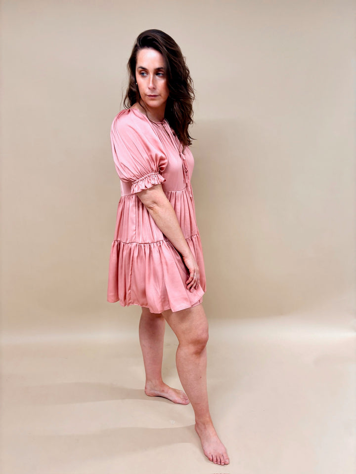 Serenity Satin Puff Sleeve Mini Dress