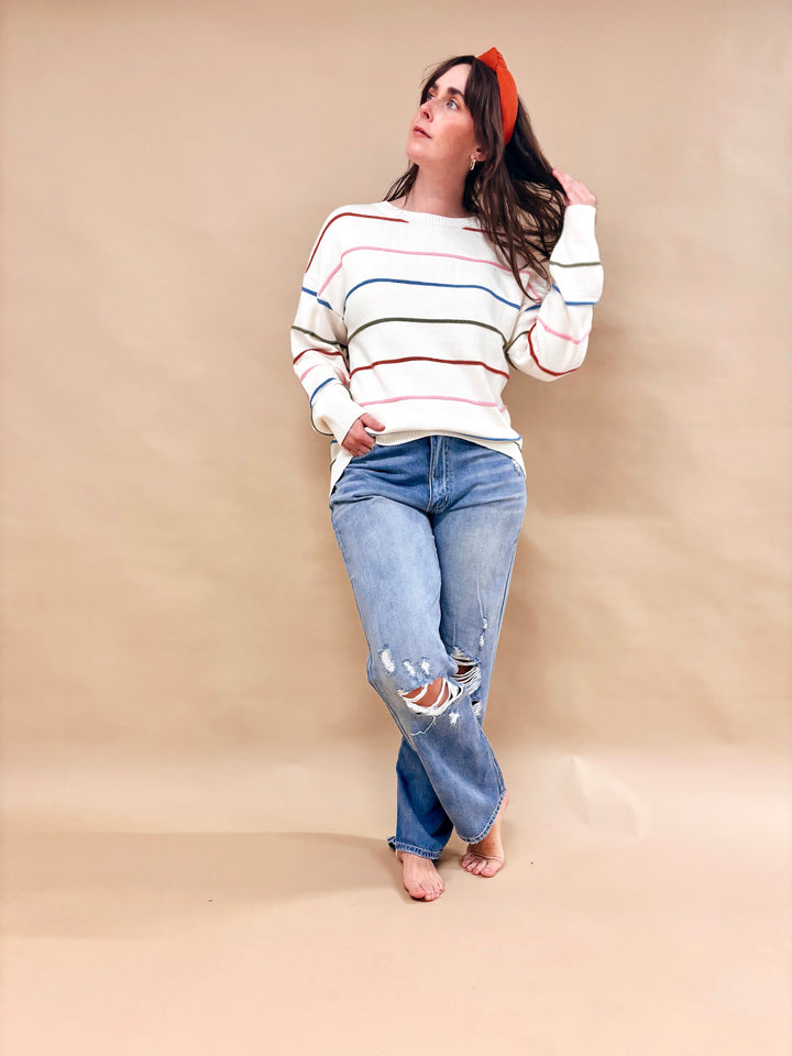 Taylor Multi Striped Crewneck Sweater