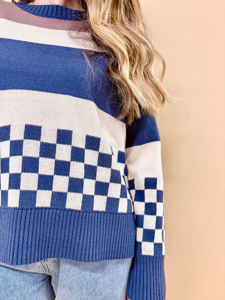 Gabriella Mixed Check And Striped Oversized Sweater