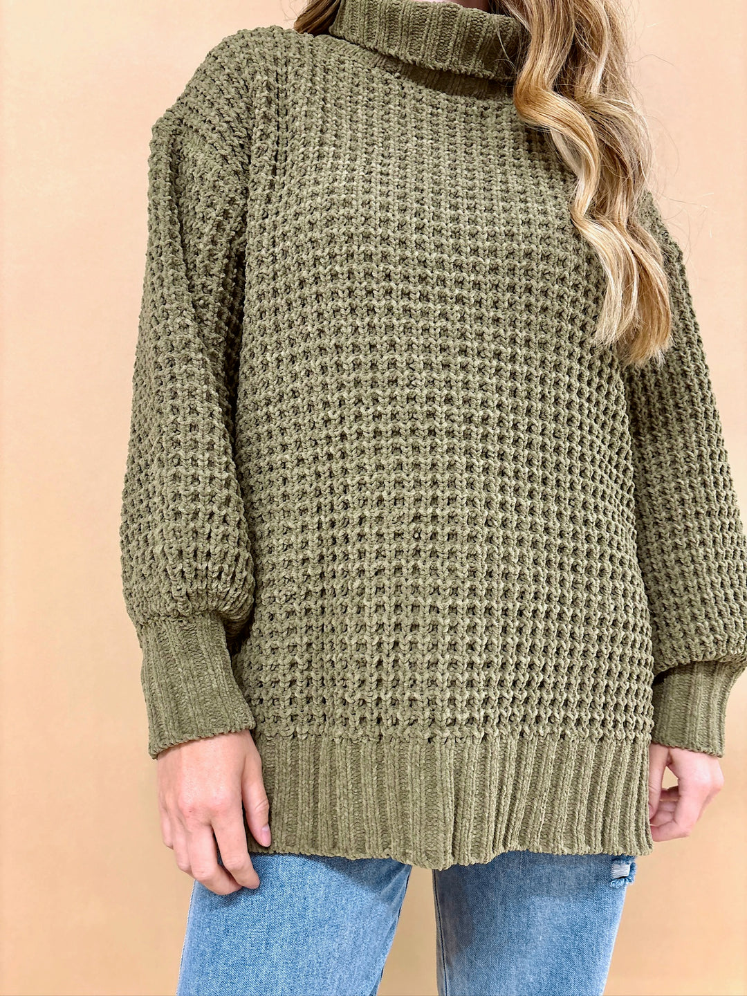 Via Box Weave Chunky Knit Turtleneck Sweater