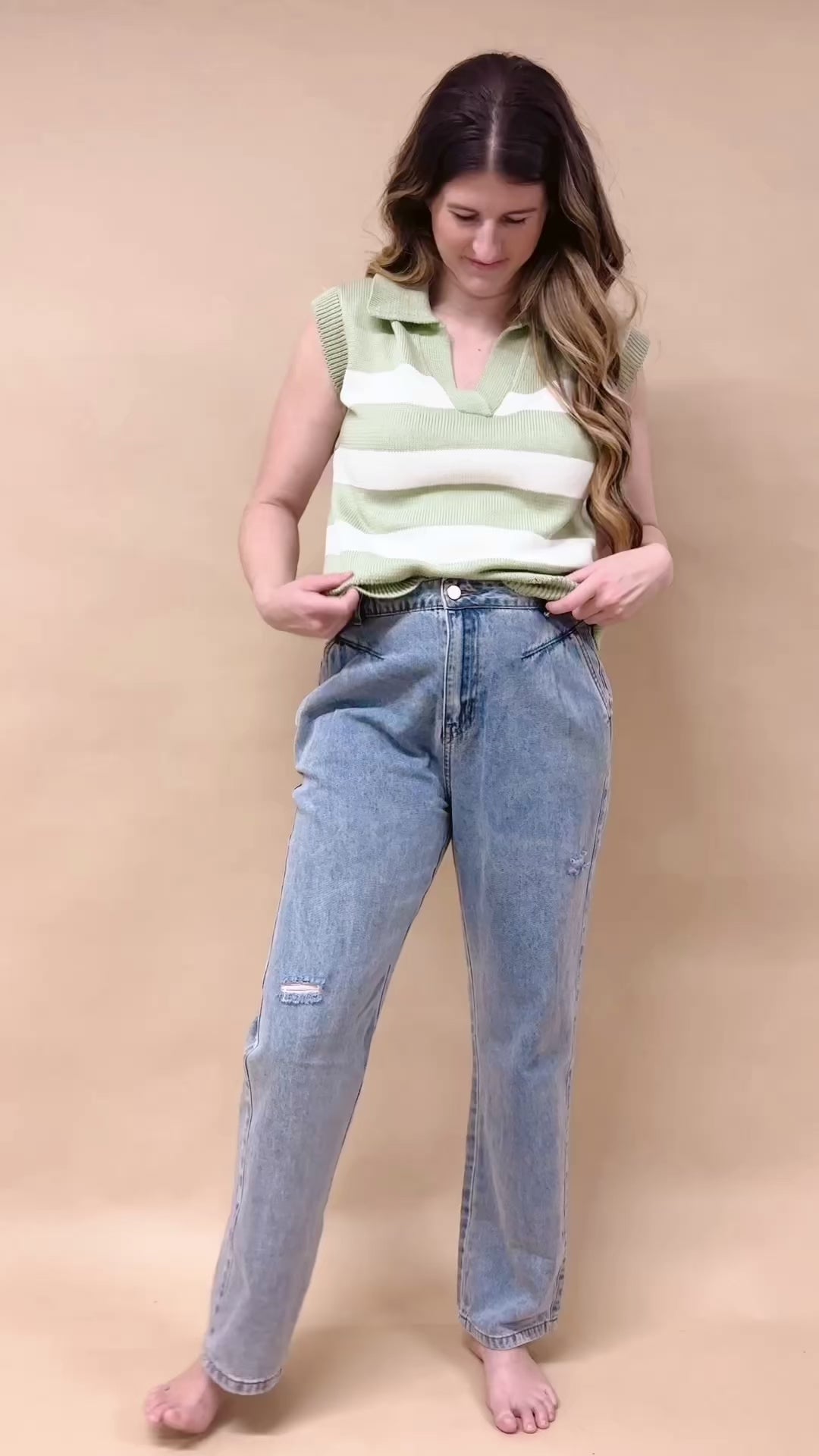 Emily Striped Polo Sweater Top